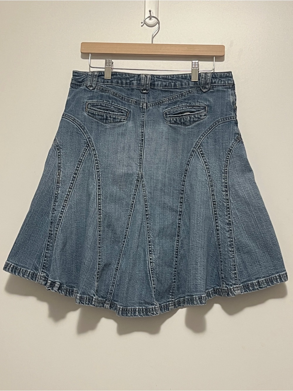 Vintage Y2K Dynamite Denim Flared Paneled Midi Skirt Low Rise